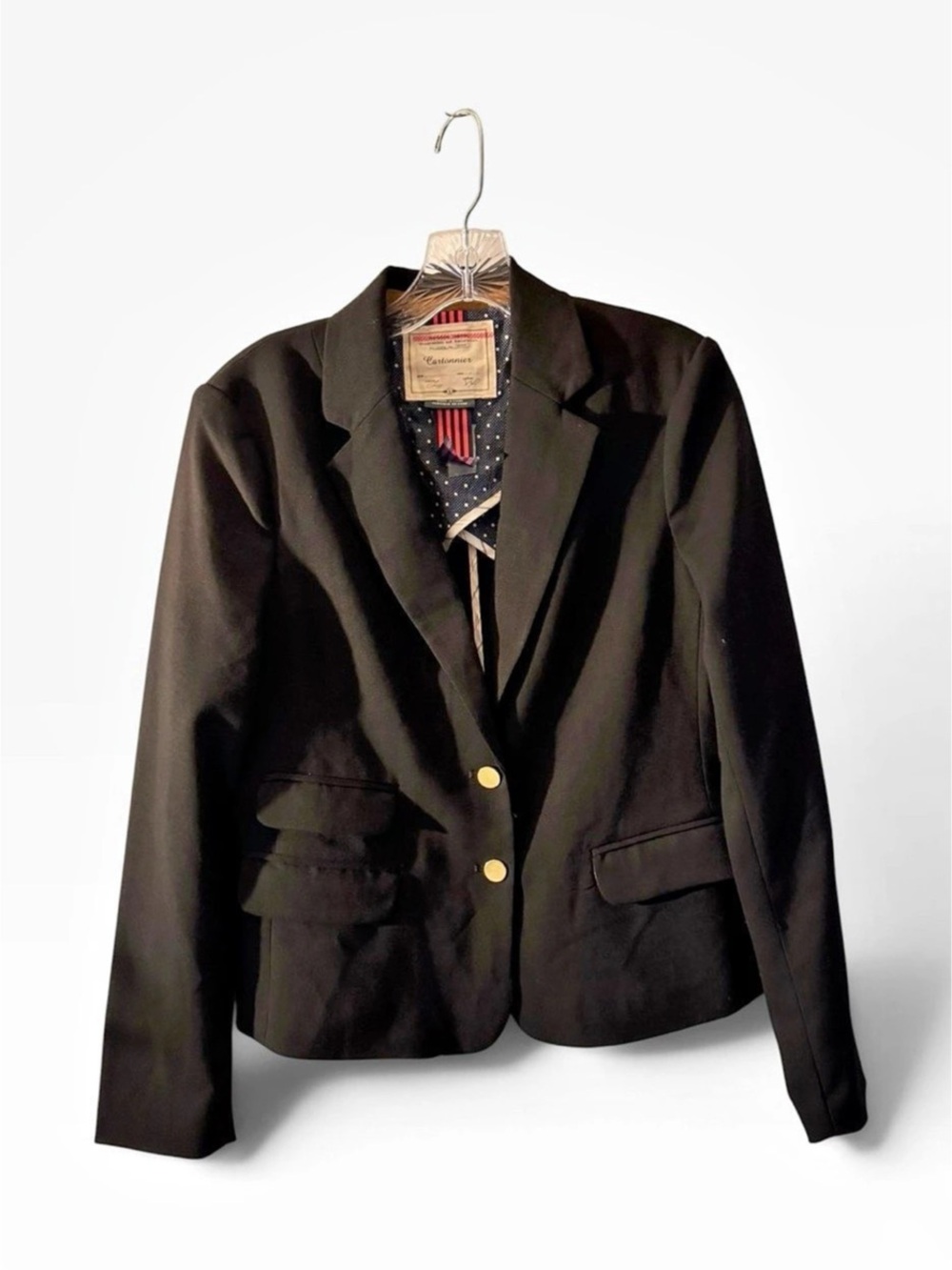 Cartonnier Black Blazer Size 8 Gold-Tone Buttons Polka Dot Lining Like New